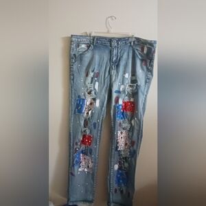 Waimea Mens  Multicolor Artistic Straight Leg Blue Jeans 42×32  A-43